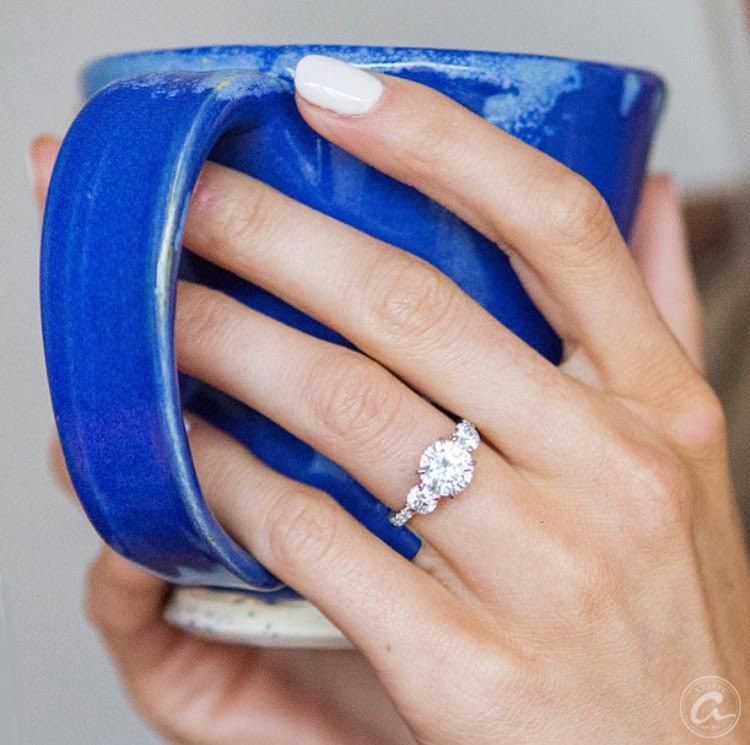 Three Stone Quilted French Pave Engagement Ring