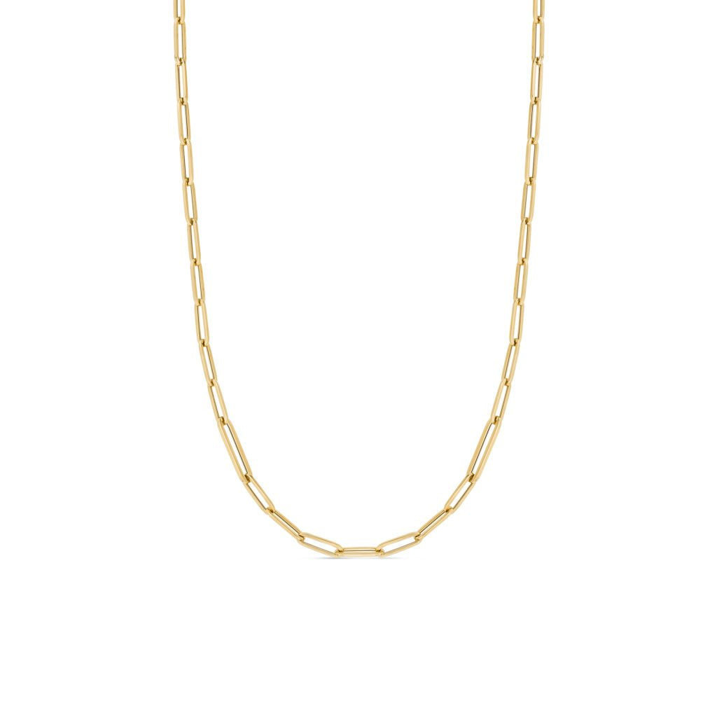 18K DESIGNER GOLD ALTERNATING SIZE PAPERCLIP LINK 17 INCH CHAIN - 18K Yellow Gold