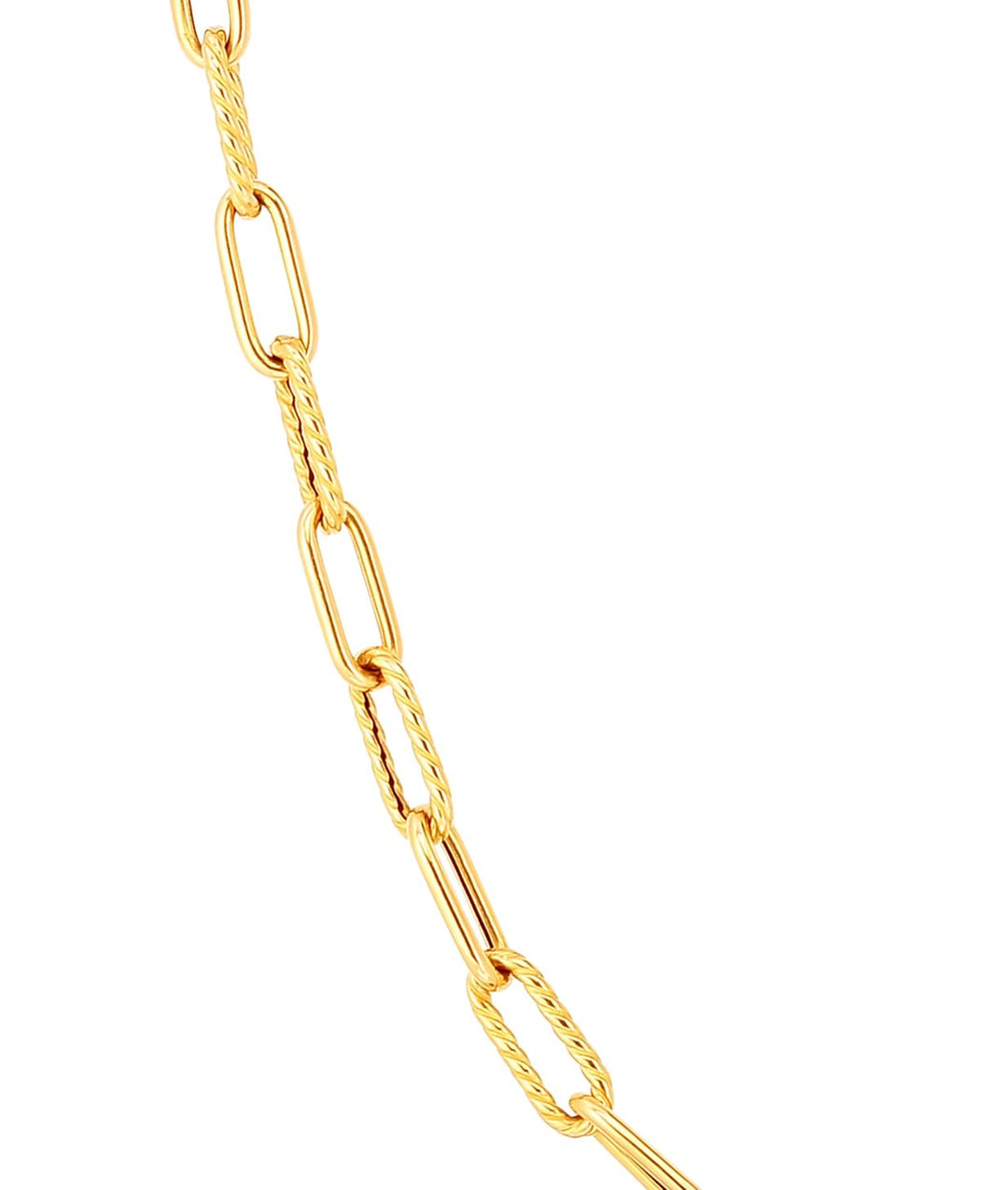 18K DESIGNER GOLD ALTERNATING POLISHED AND FLUTED PAPERCLIP LINK 17 INCH CHAIN - 18K Yellow Gold