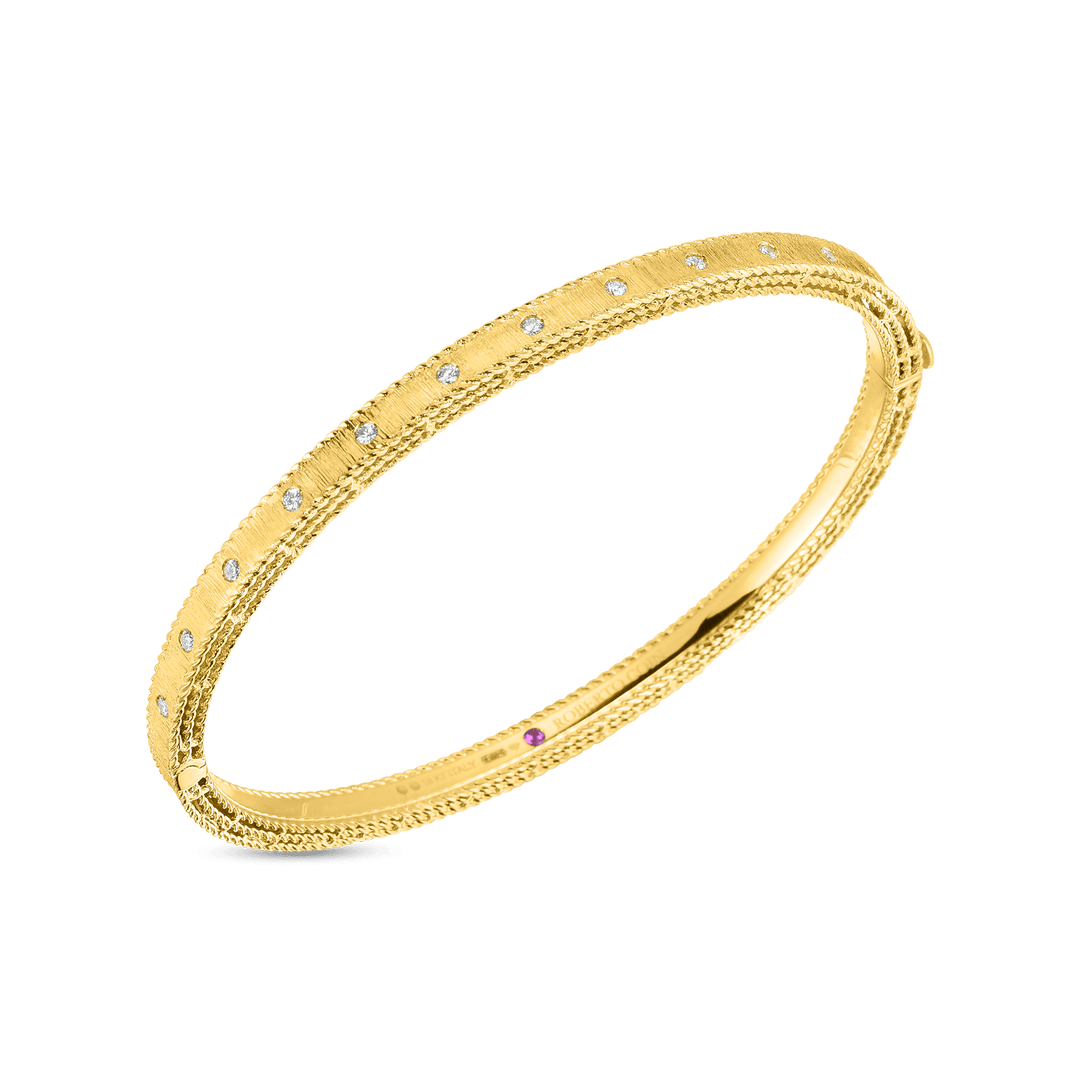 18K GOLD PRINCESS DIAMOND SATIN BANGLE - 18K Yellow Gold