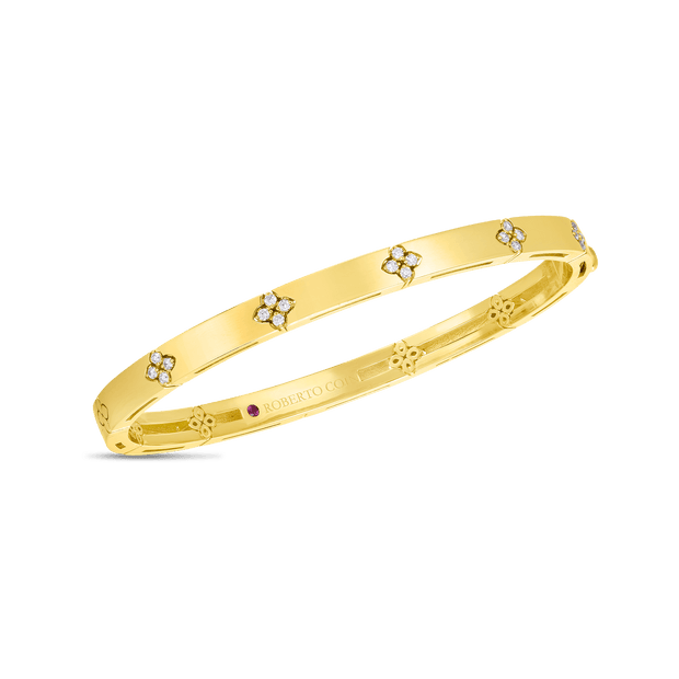 18K GOLD LOVE IN VERONA NARROW WIDTH DIAMOND ACCENT BANGLE - 18K Yellow Gold