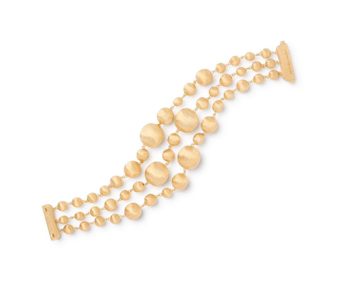 18K Yellow Gold Three Strand Mixed Bead Bracelet