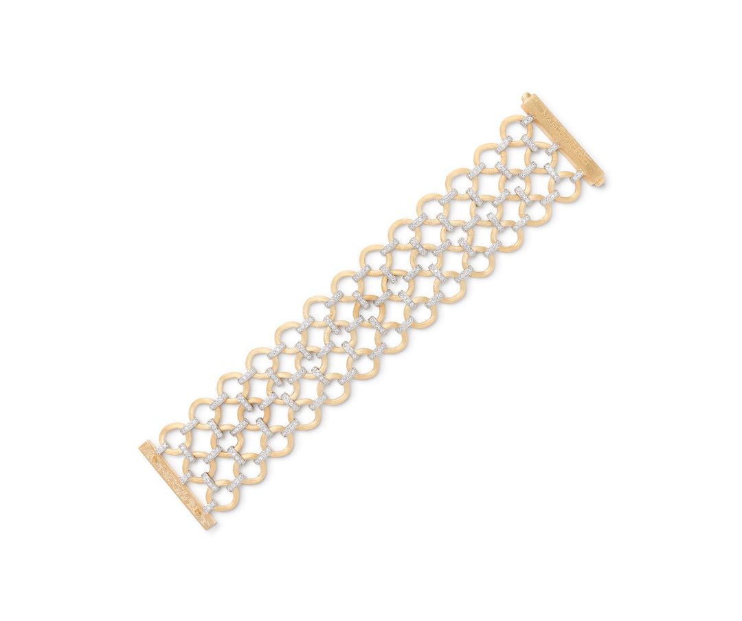 18K Yellow Gold Flat Link 3-Strand Bracelet With Diamonds