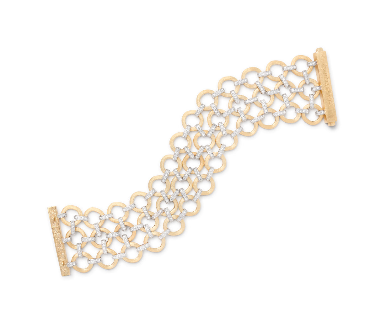 18K Yellow Gold Flat Link 3-Strand Bracelet With Diamonds