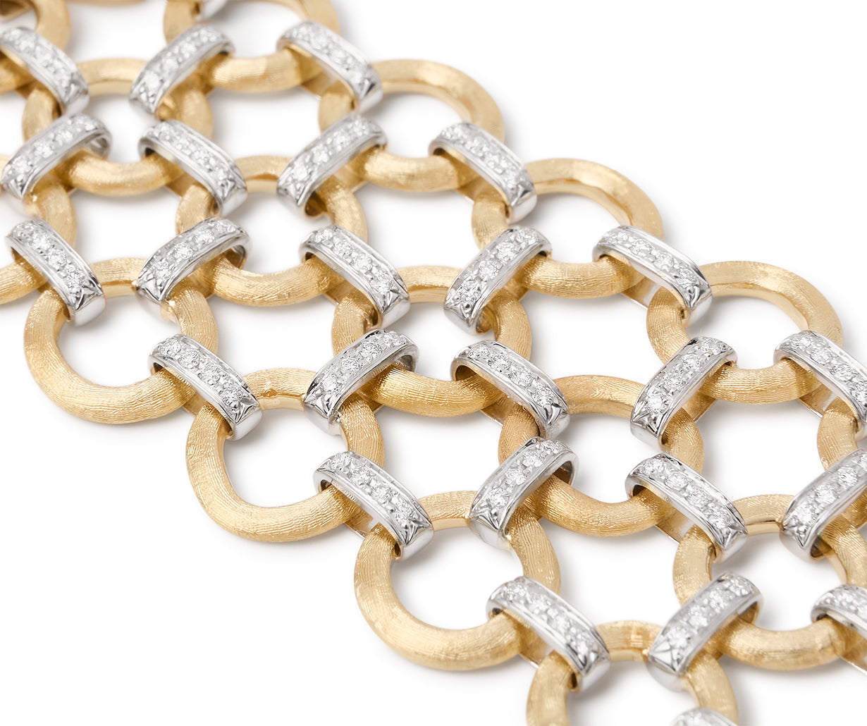 18K Yellow Gold Flat Link 3-Strand Bracelet With Diamonds