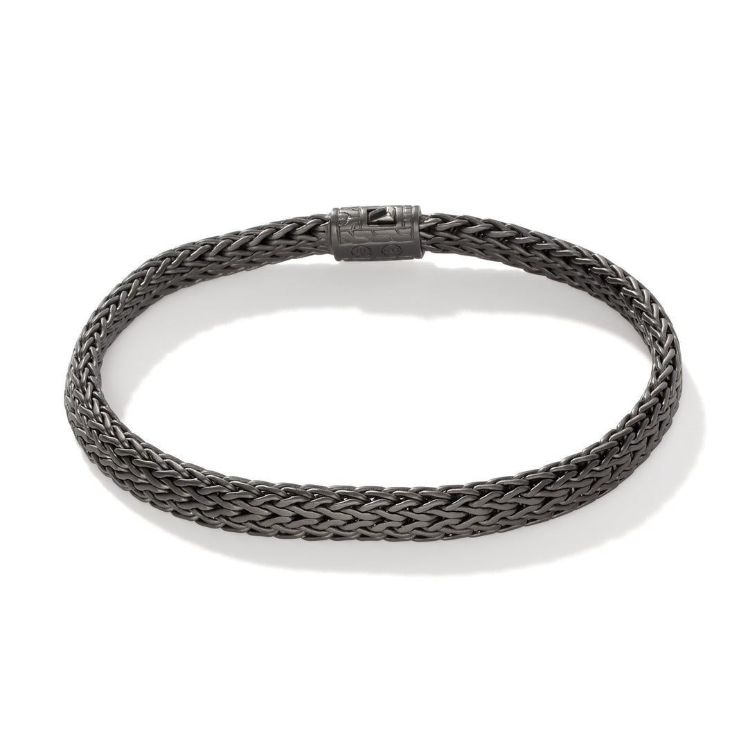 John Hardy Icon Silver Matte Black Rhodium Plated Flat Chain Bracelet