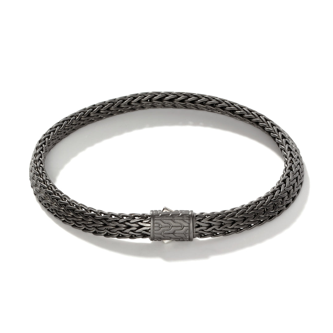 John Hardy Icon Silver Matte Black Rhodium Plated Flat Chain Bracelet