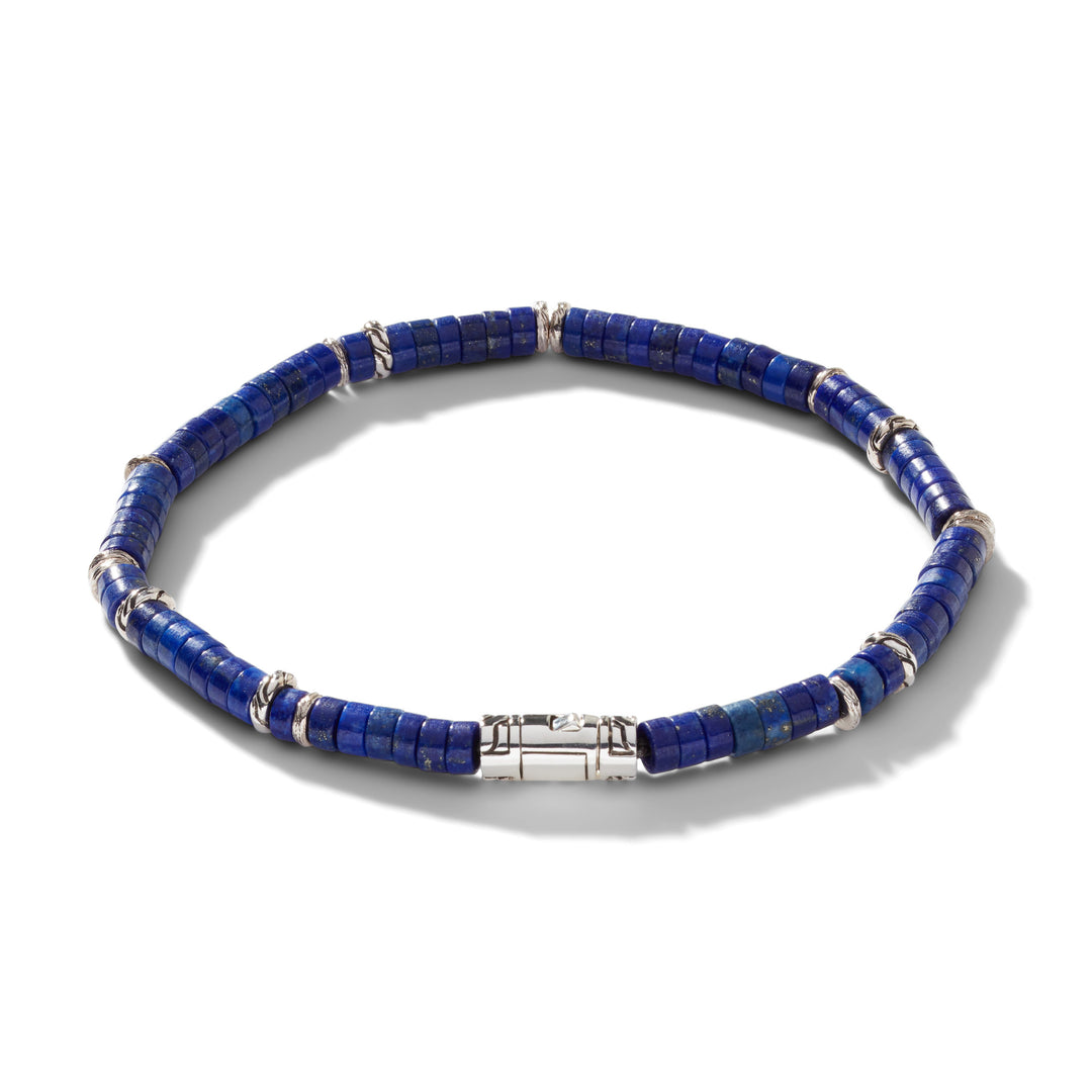 John Hardy Heishi Silver Bracelet with 4mm Lapis Lazuli Beads