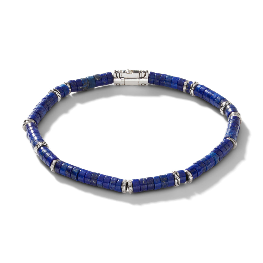 John Hardy Heishi Silver Bracelet with 4mm Lapis Lazuli Beads