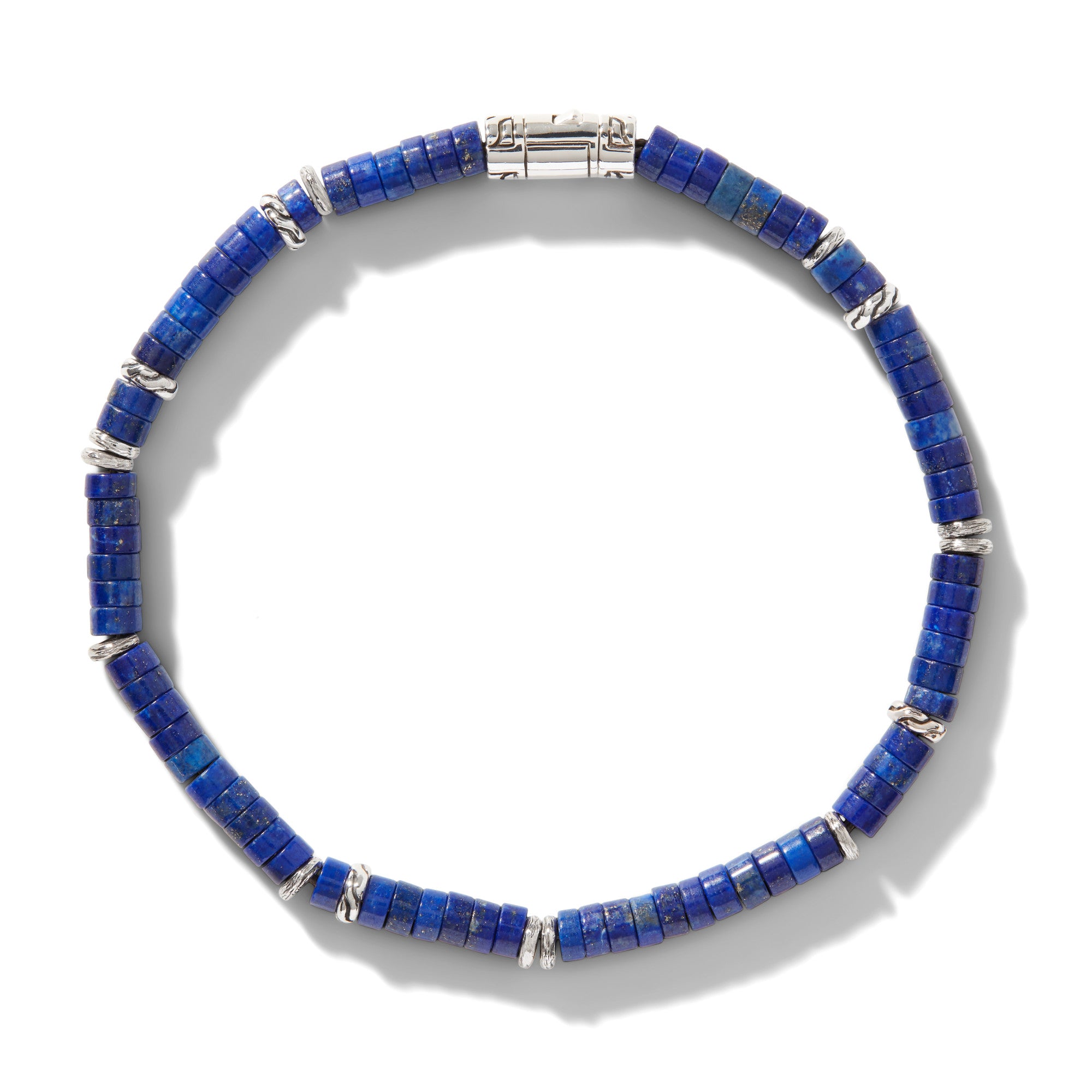 John Hardy Heishi Silver Bracelet with 4mm Lapis Lazuli Beads