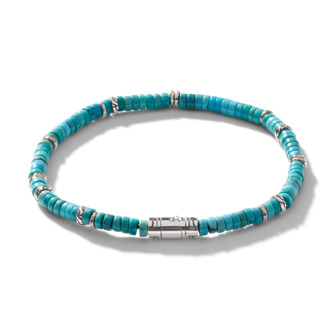 John Hardy Heishi Silver Bracelet with 4mm Treated Turquoise Beads