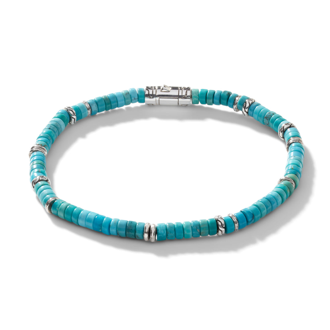 John Hardy Heishi Silver Bracelet with 4mm Treated Turquoise Beads