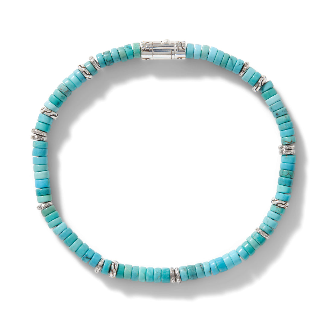 John Hardy Heishi Silver Bracelet with 4mm Treated Turquoise Beads