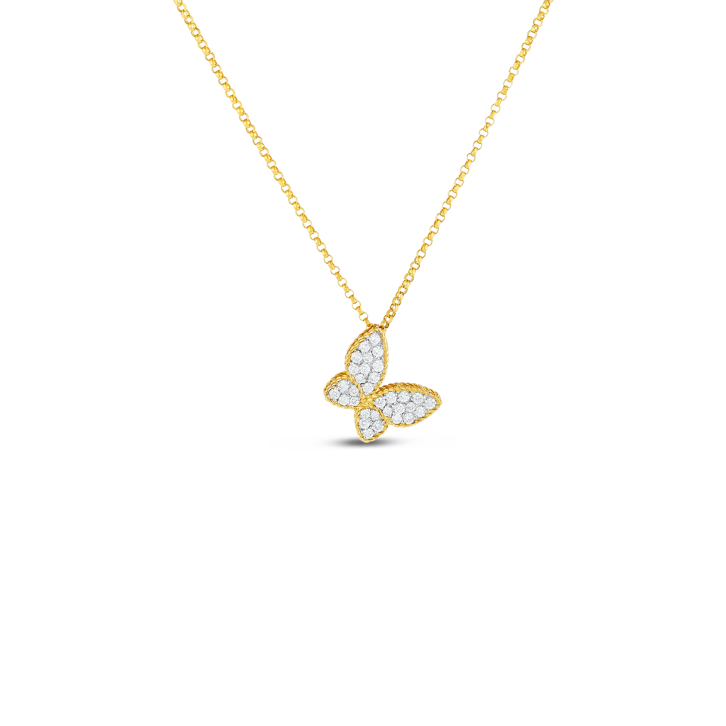 18K YELLOW/WHITE GOLD PRINCESS DIAMOND BUTTERFLY PENDANT