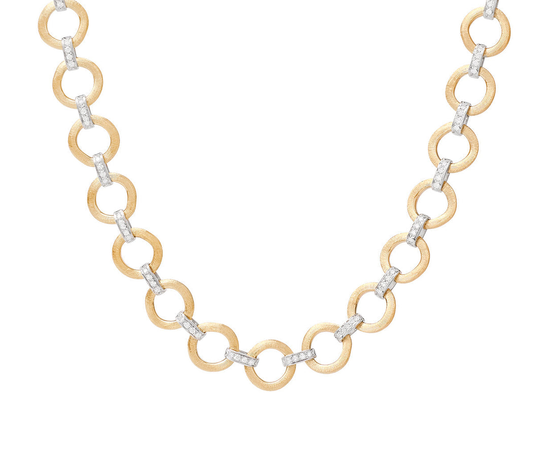 18K Yellow Gold Flat Link Collar Necklace With Diamond Accents