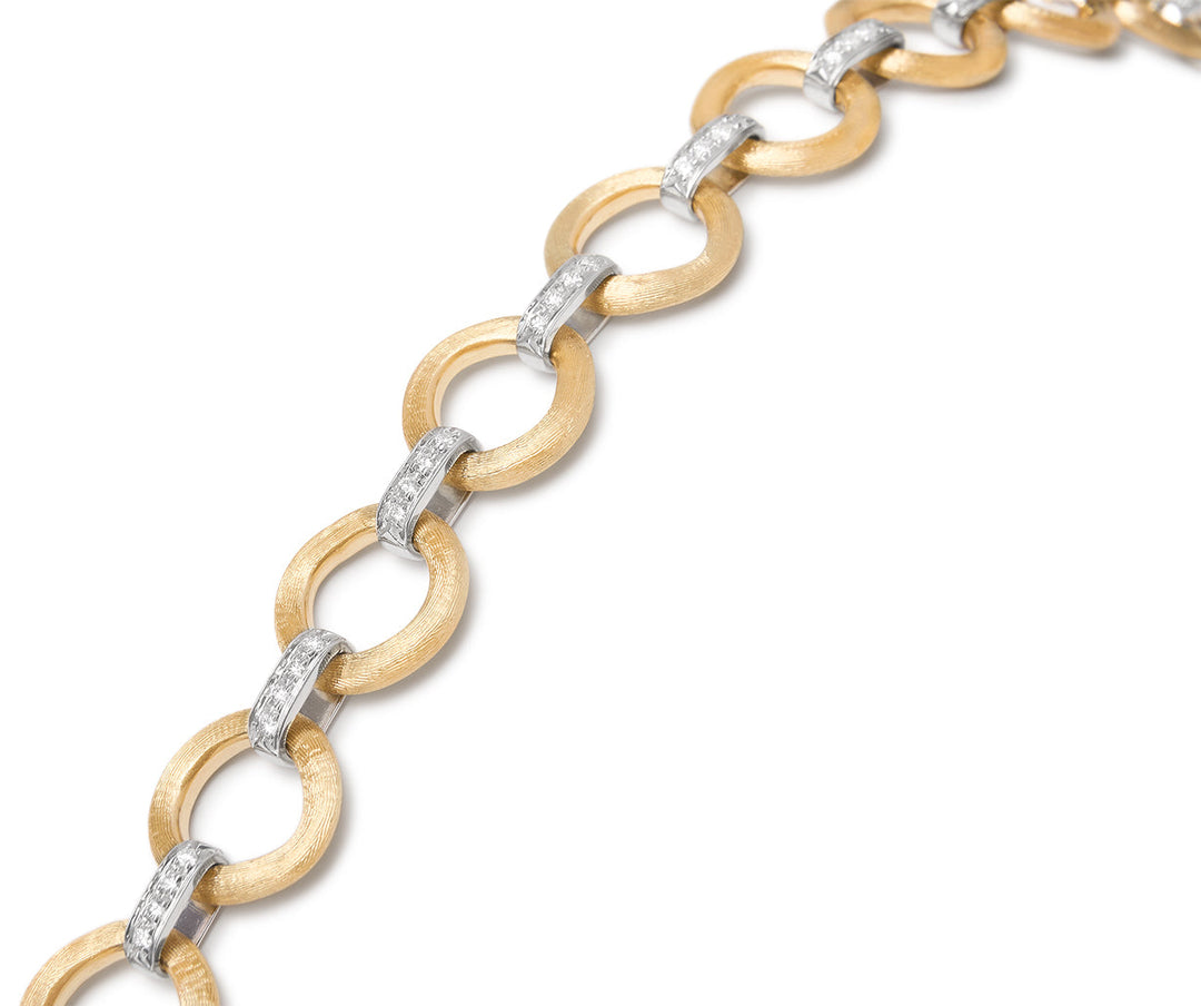 18K Yellow Gold Flat Link Collar Necklace With Diamond Accents