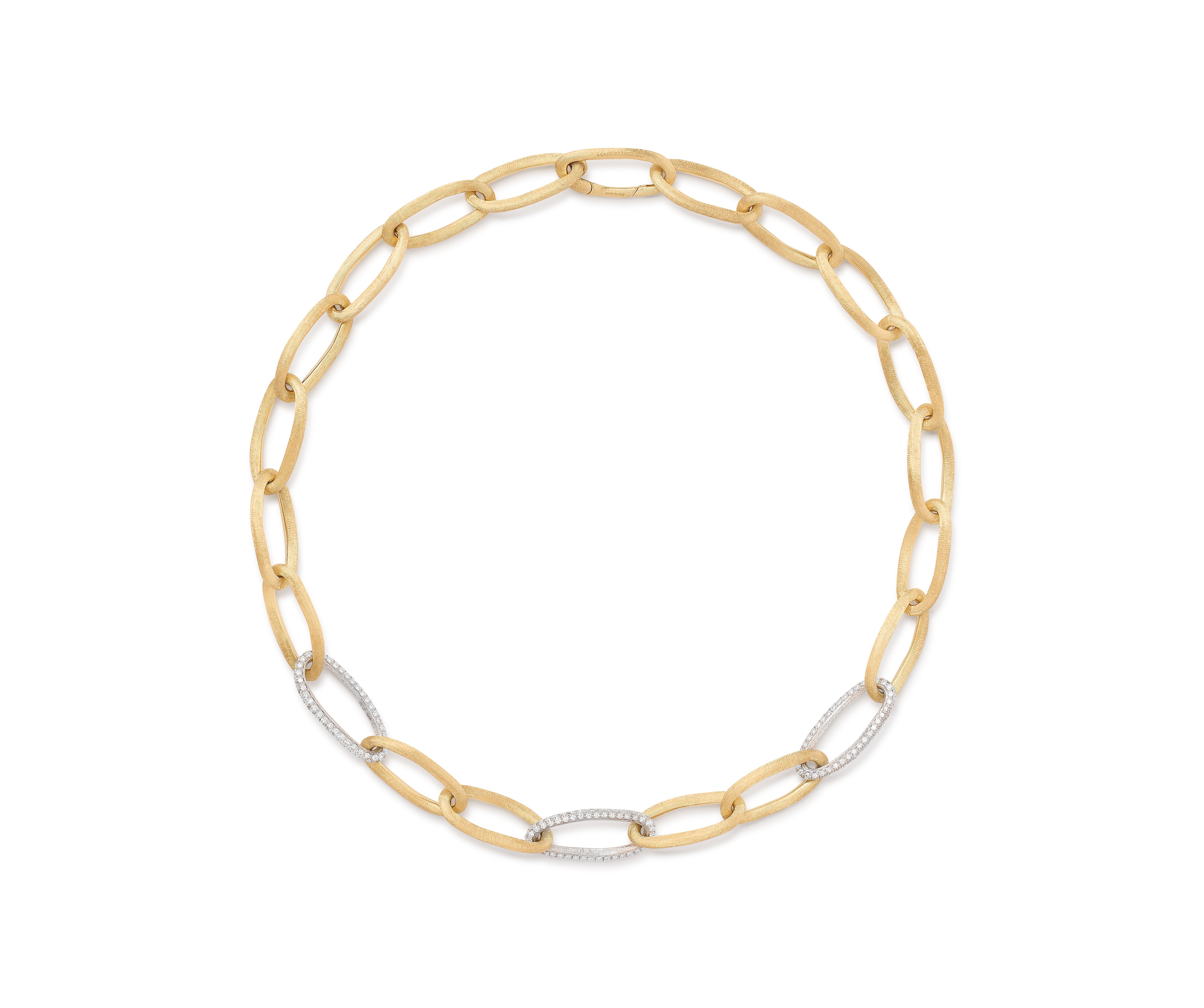 18K Yellow Gold Oval Link Necklace With Pavé Diamond Links