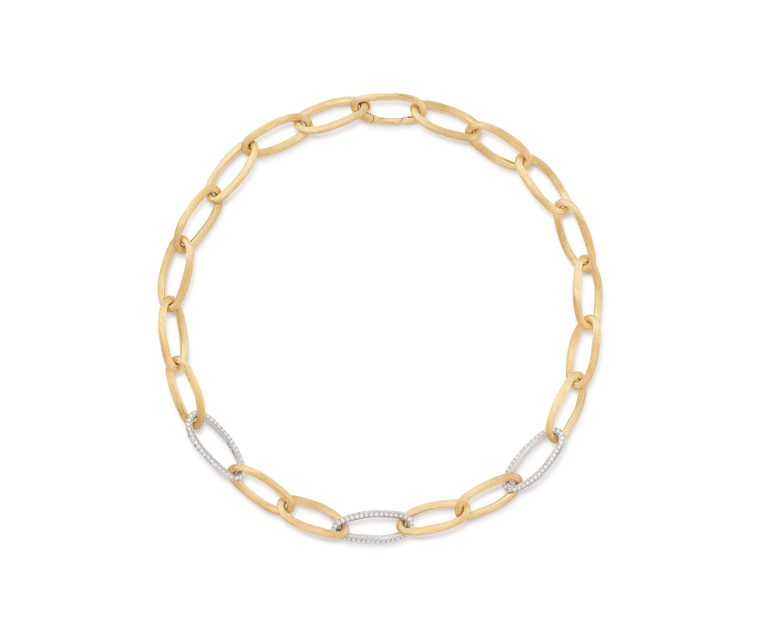 18K Yellow Gold Oval Link Necklace With Pavé Diamond Links