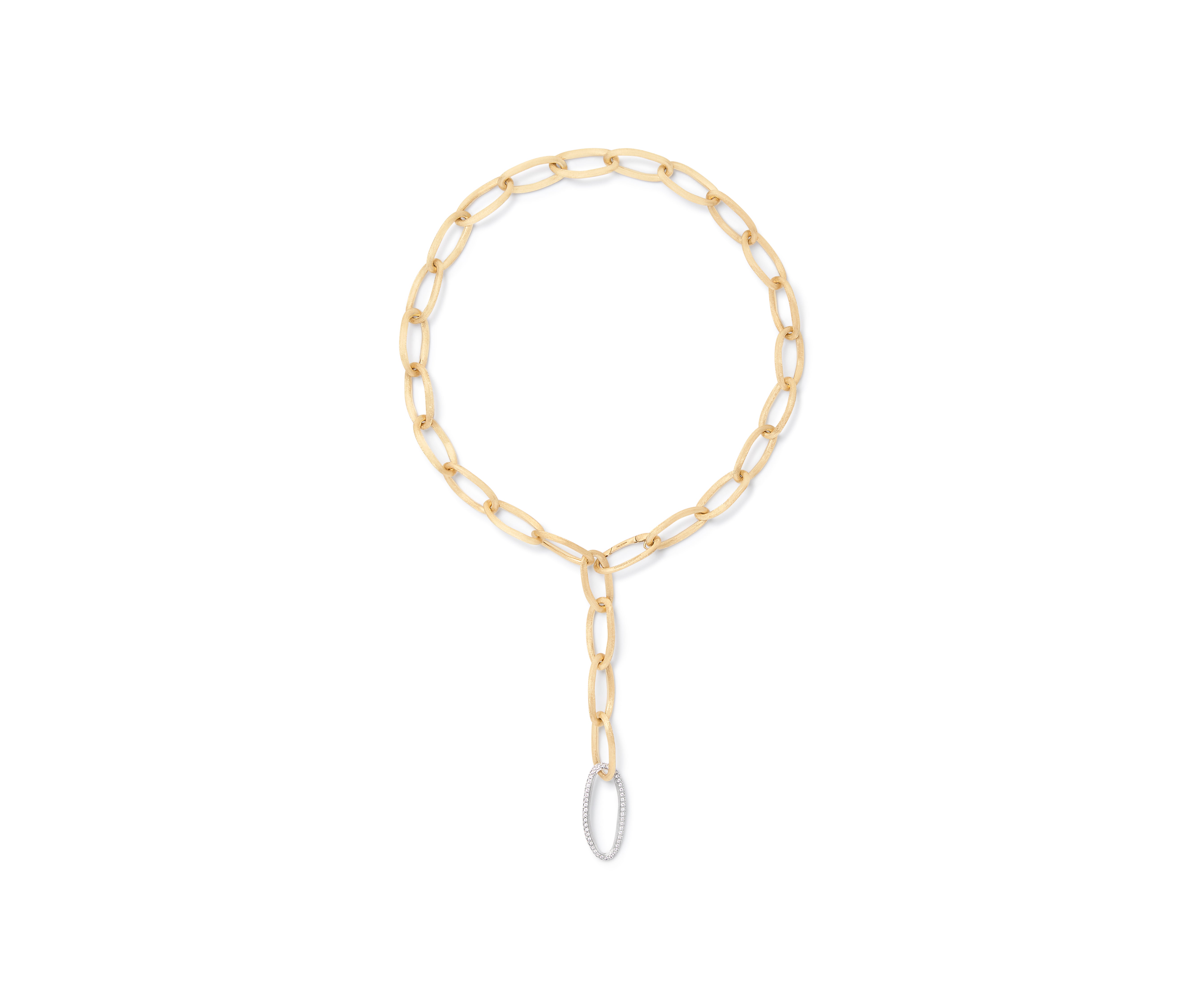 18K Yellow Gold Convertible Oval Link Lariat With Pavé Diamonds