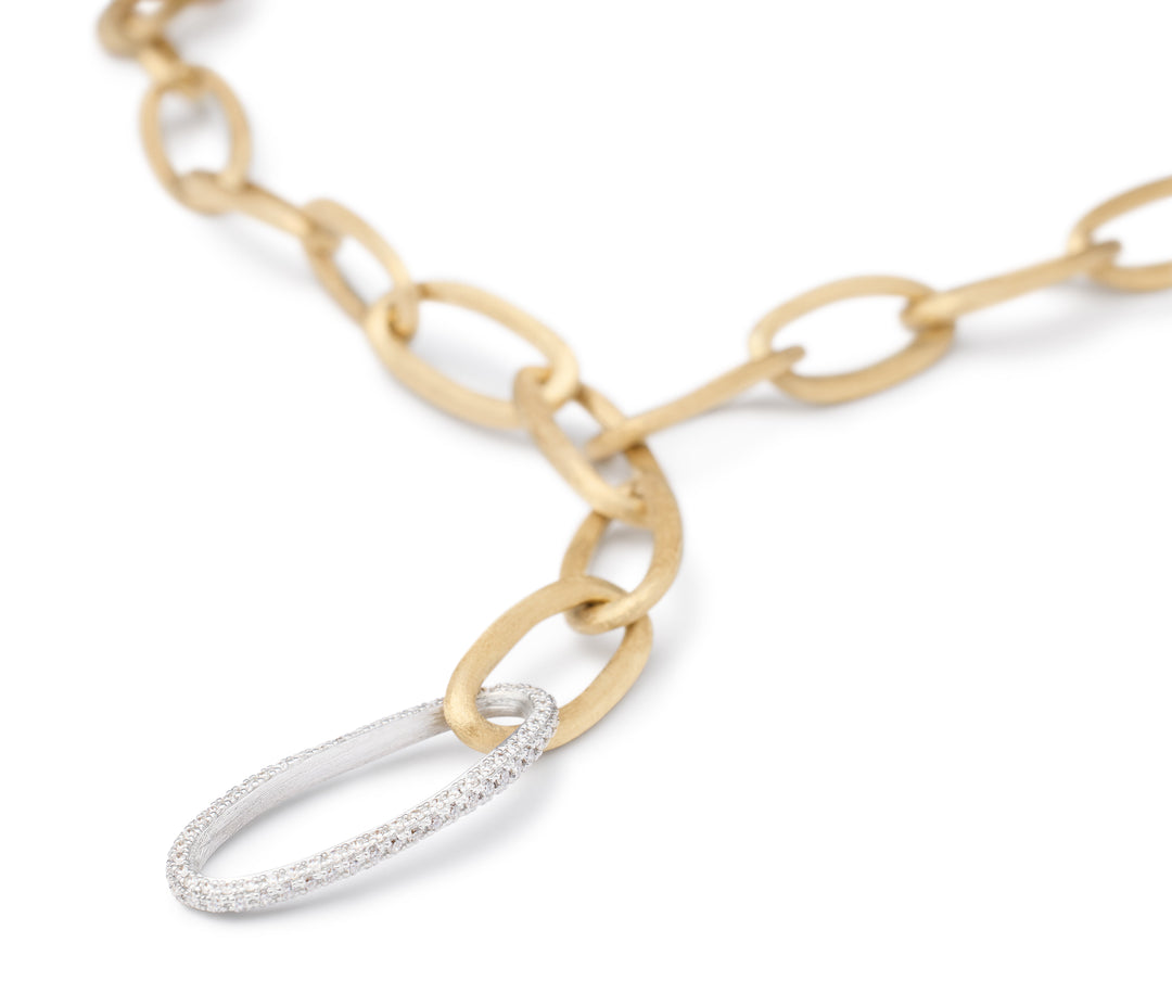 18K Yellow Gold Convertible Oval Link Lariat With Pavé Diamonds