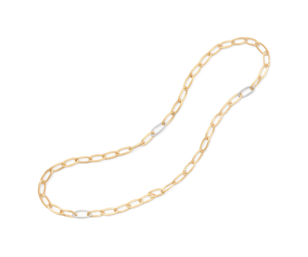 18K Yellow Gold Convertible Oval Link Necklace With Pavé Diamonds Links