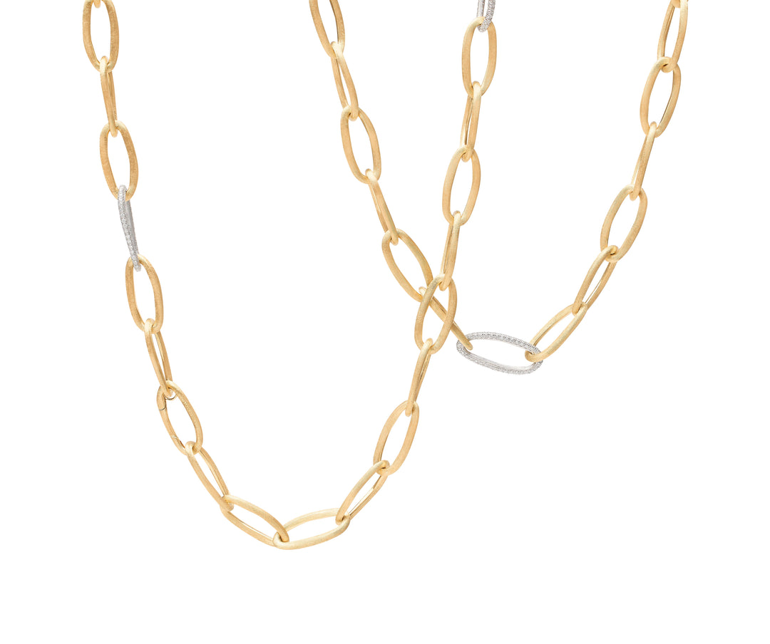 18K Yellow Gold Convertible Oval Link Necklace With Pavé Diamonds Links