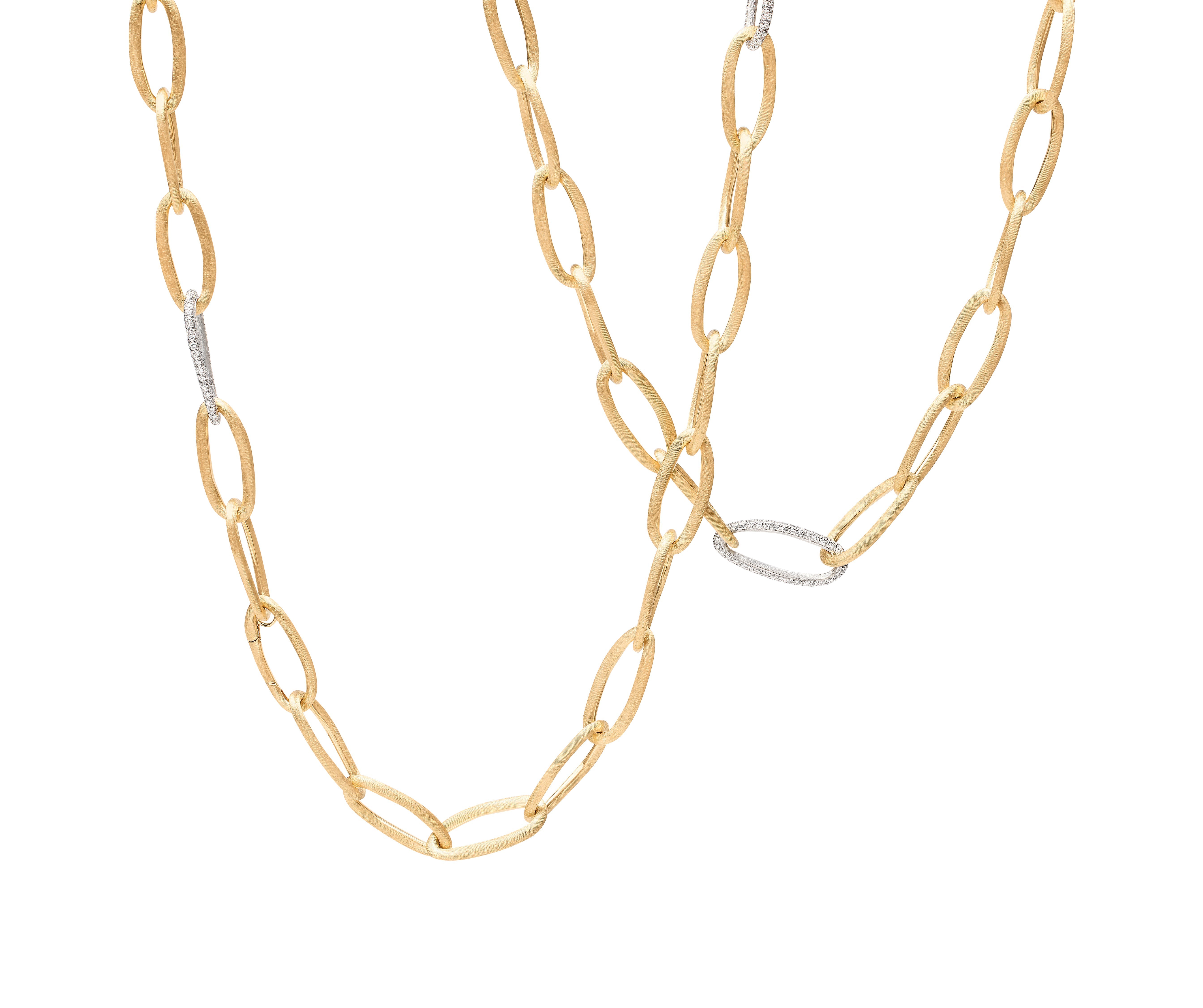 18K Yellow Gold Convertible Oval Link Necklace With Pavé Diamonds Links