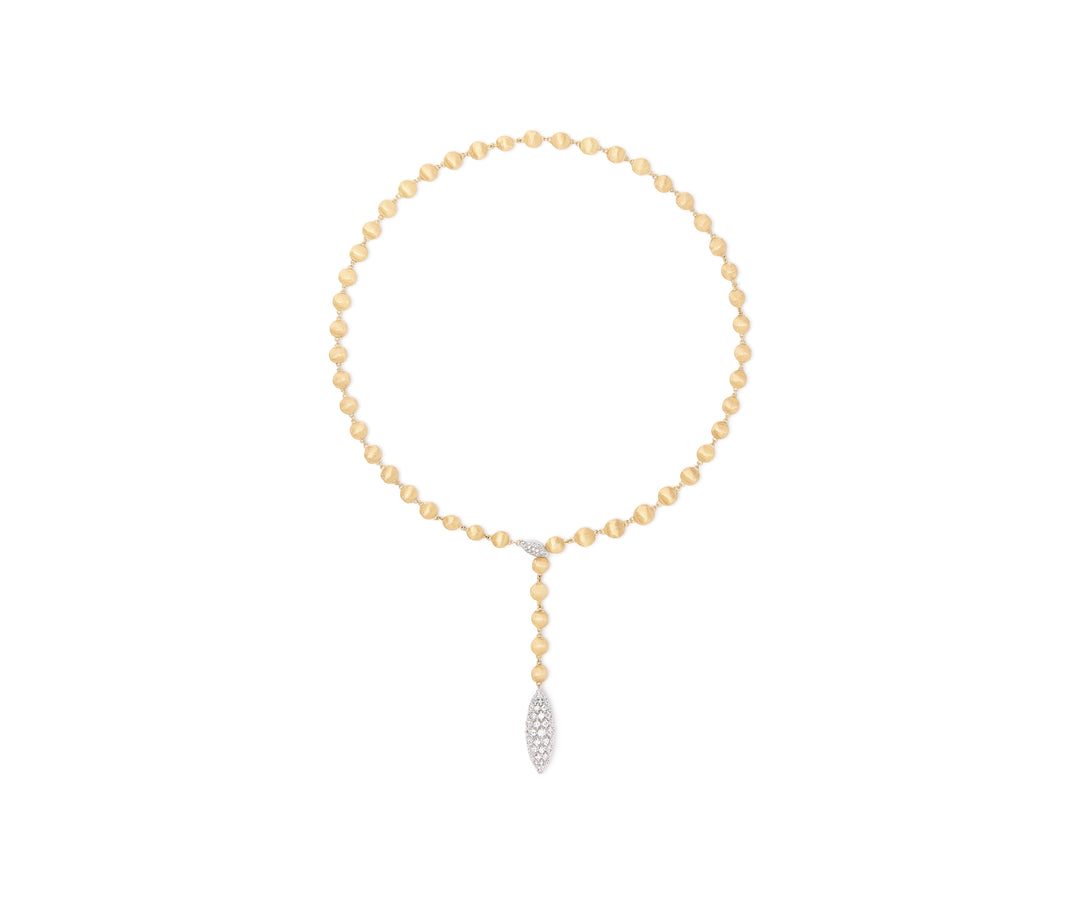 18K Yellow Gold Lariat Necklace With Diamond Pendant