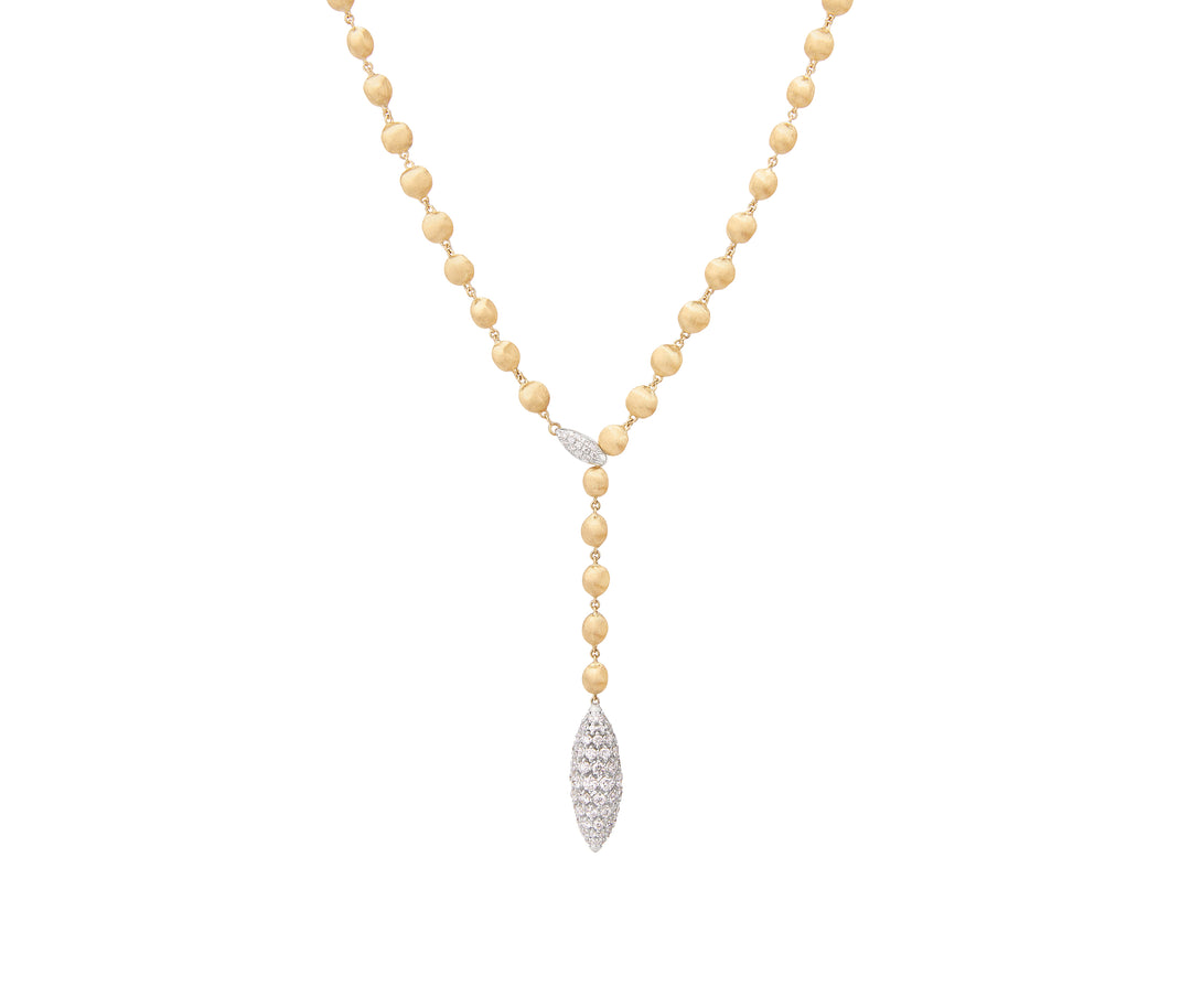 18K Yellow Gold Lariat Necklace With Diamond Pendant