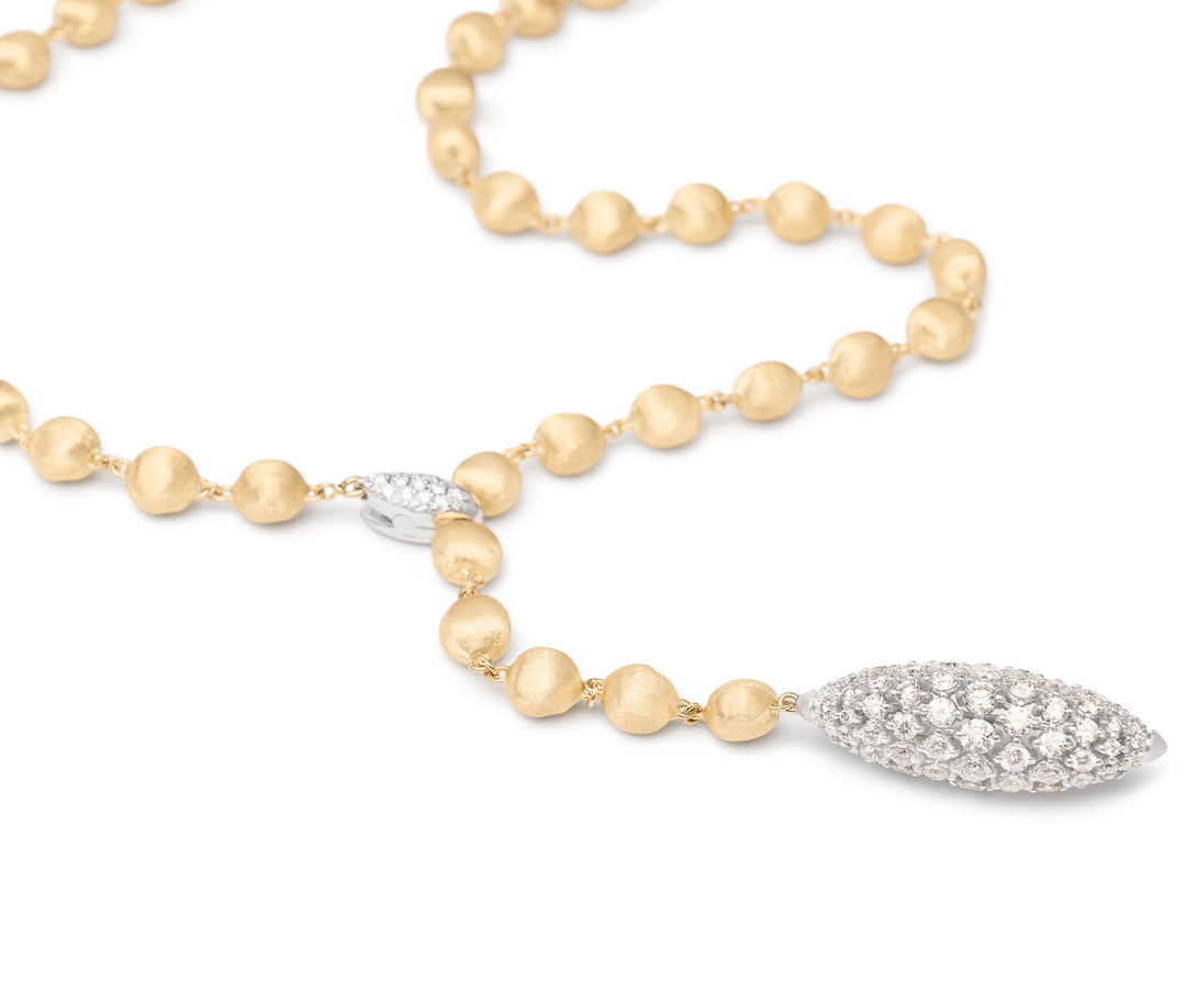 18K Yellow Gold Lariat Necklace With Diamond Pendant