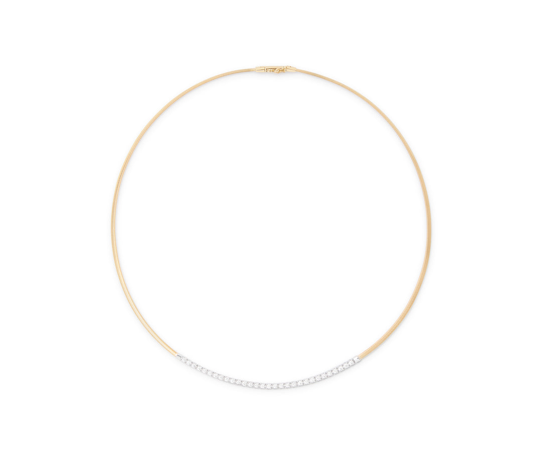 18K Yellow Gold Single Strand Coil Collar With Diamond Bar