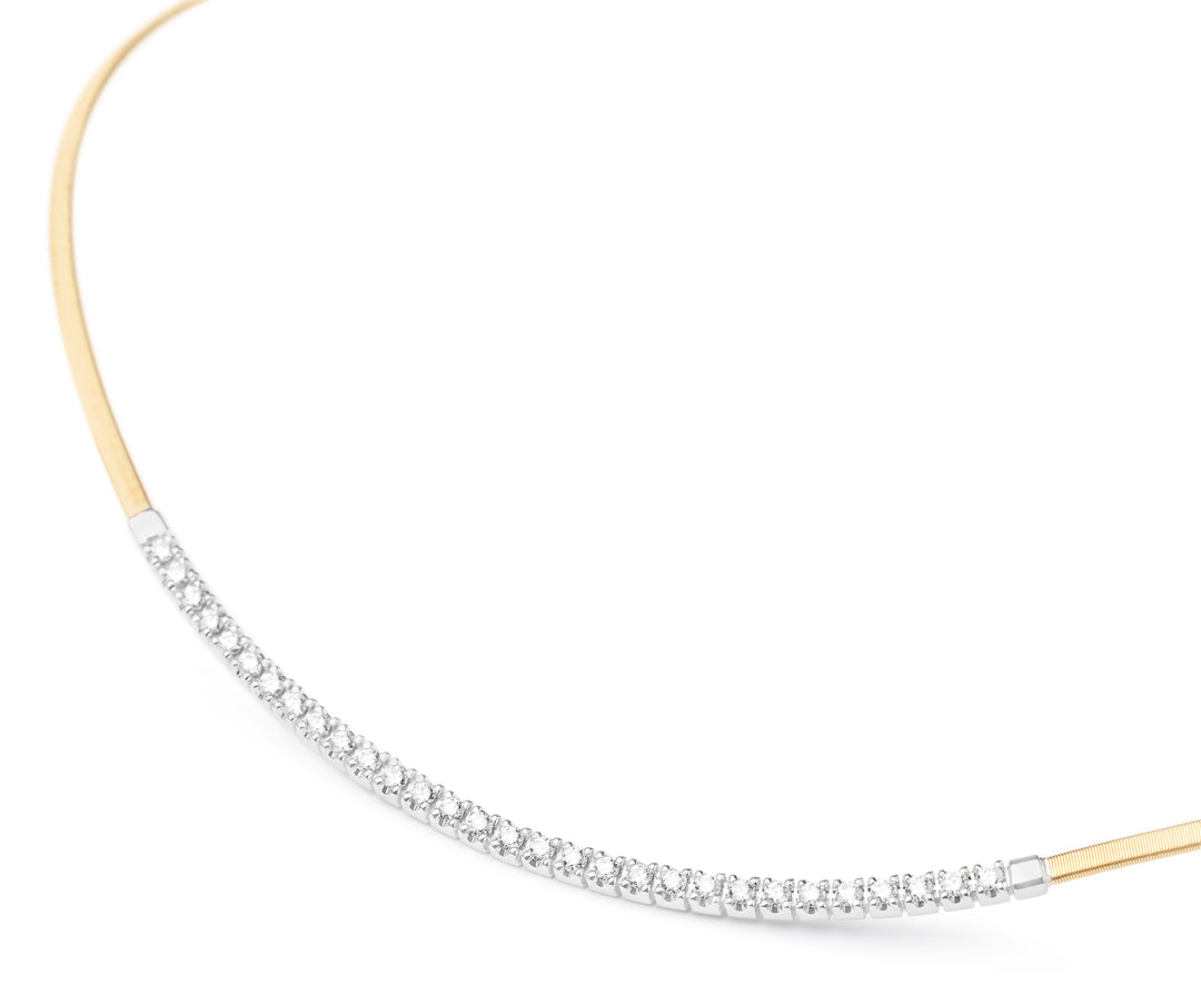 18K Yellow Gold Single Strand Coil Collar With Diamond Bar