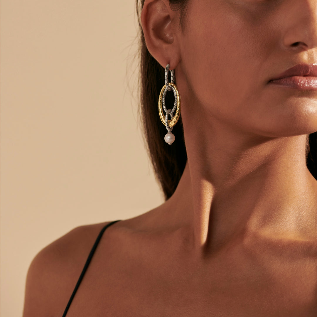 Pearl Palu Drop Link Earrings in Silver and 18k Gold