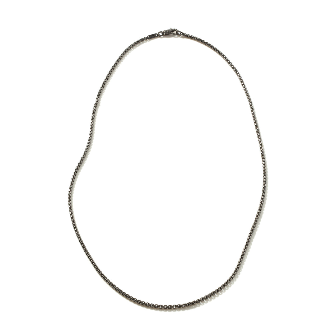 John Hardy 24" Silver Box Chain Necklace with Satin Matte Black Rhodium