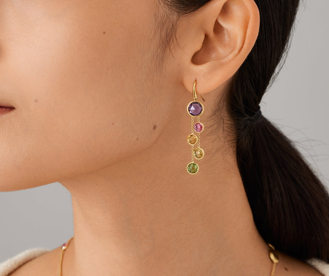 18K Yellow Gold Gemstone 2-Strand Earrings