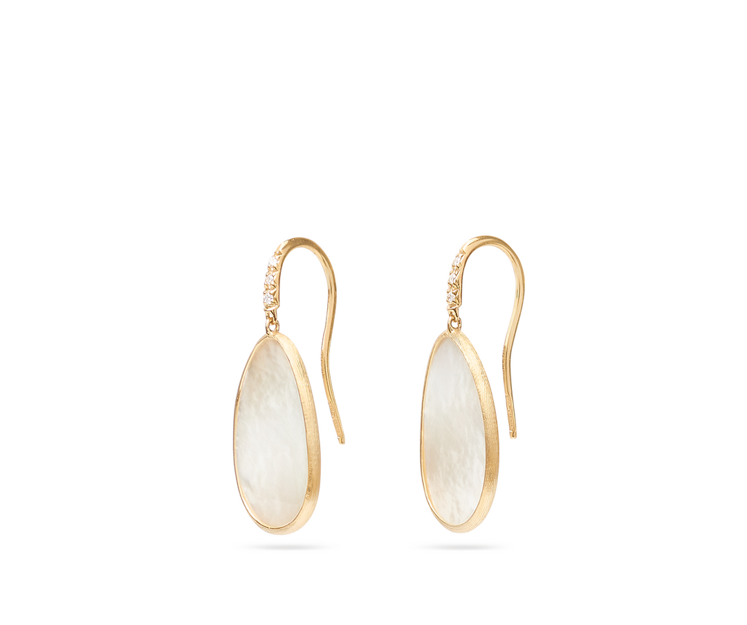 18K Lunaria Collection Yellow Gold and White Mother of Pearl Earrings