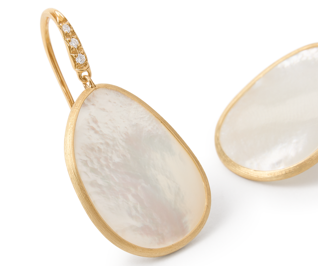 18K Lunaria Collection Yellow Gold and White Mother of Pearl Earrings