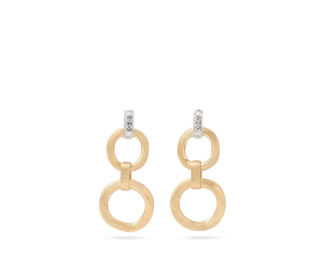 18K Yellow Gold Double Drop Earrings with Diamonds