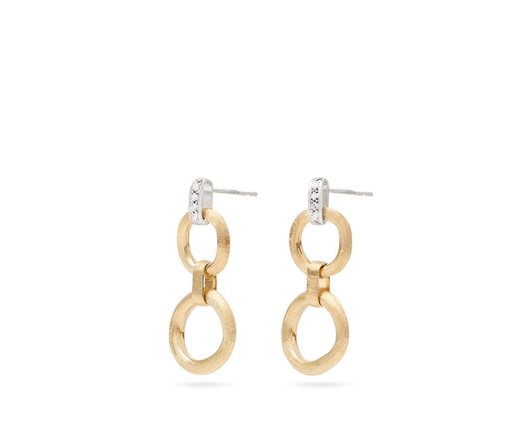 18K Yellow Gold Double Drop Earrings with Diamonds