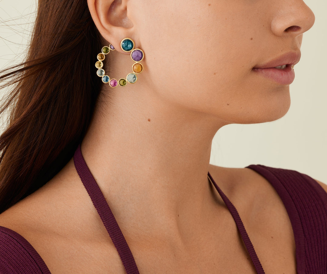 18K Yellow Gold Statement Gemstone Wrap Hoops