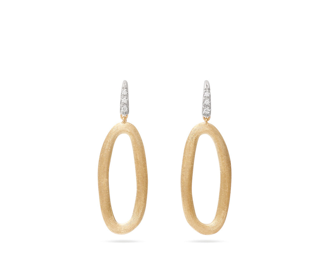 18K Yellow Gold Oval Link Diamond Hook Earrings