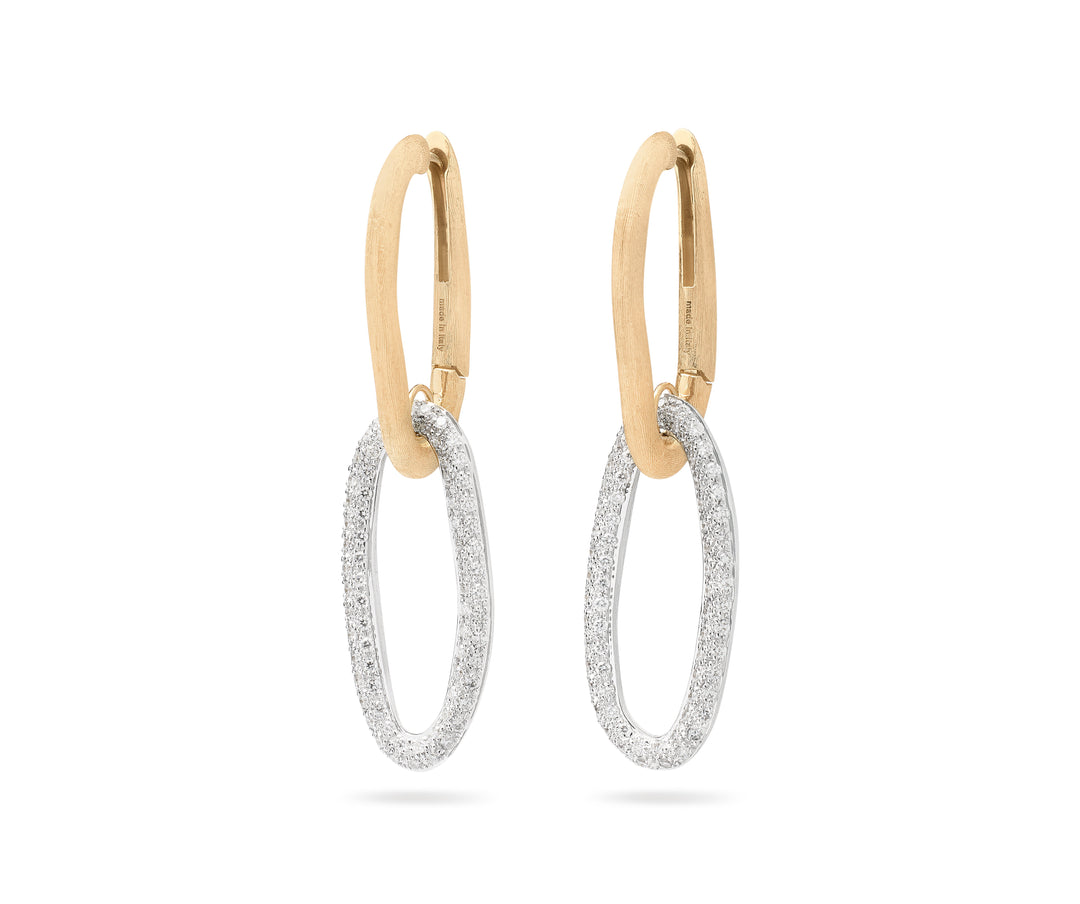 18K Yellow Gold Link Drop Earrings With Diamonds