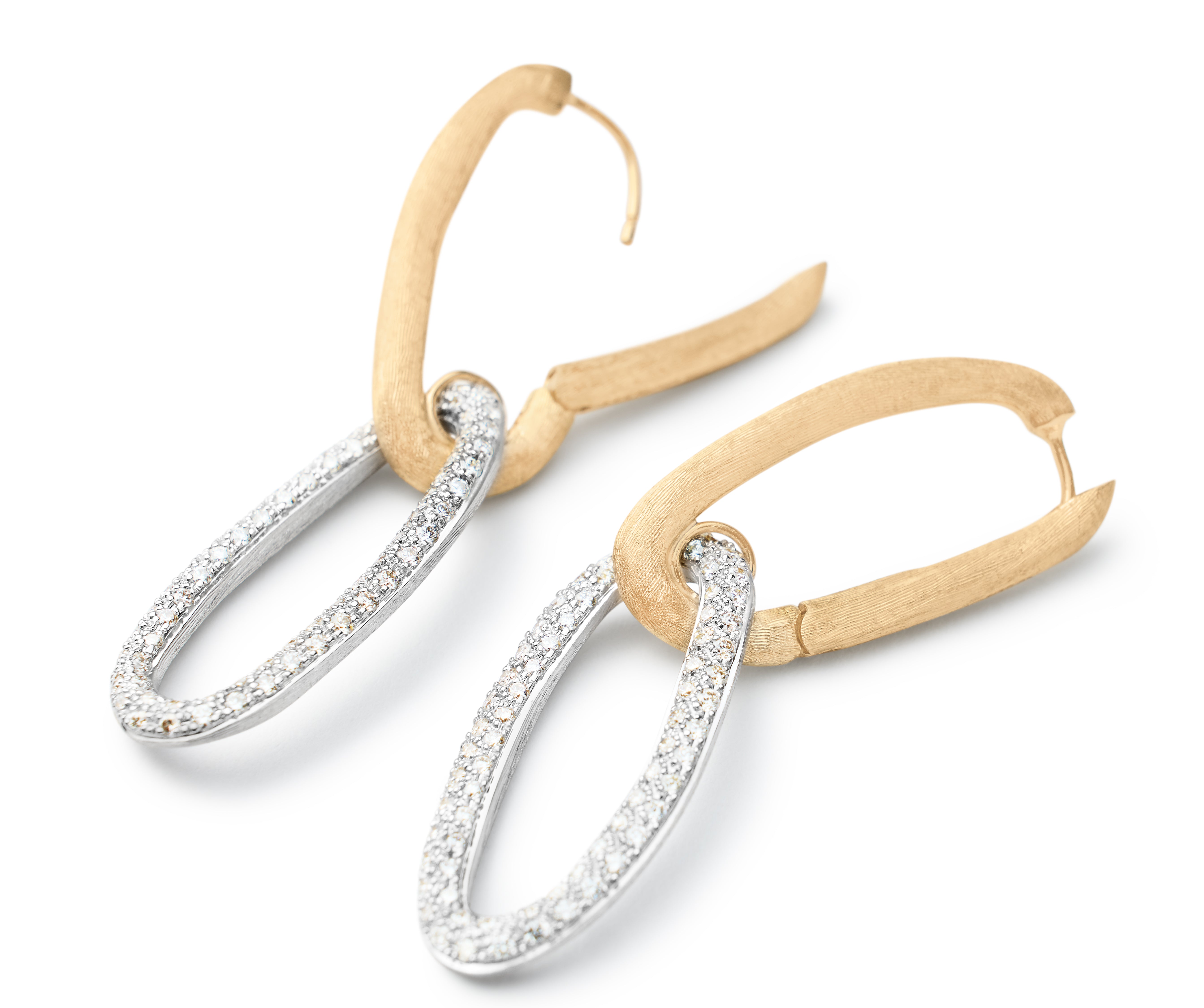 18K Yellow Gold Link Drop Earrings With Diamonds