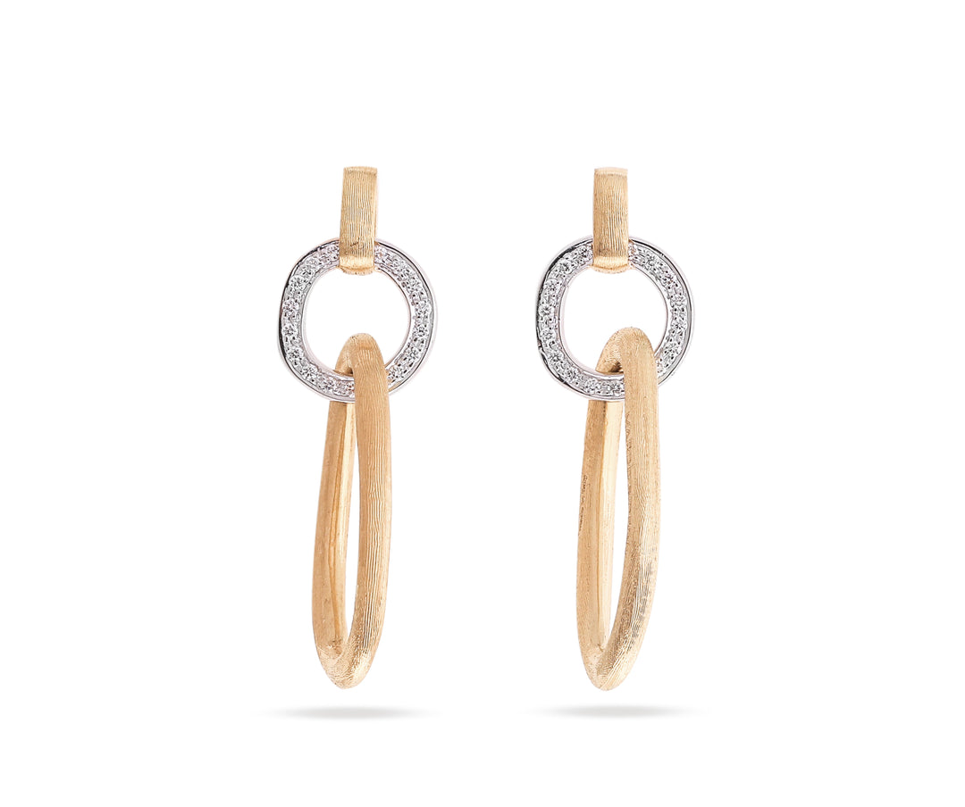 18K Yellow Gold Flat Link Drop Earrings With Diamonds