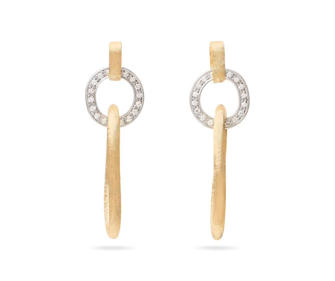 18K Yellow Gold Flat Link Drop Earrings With Diamonds