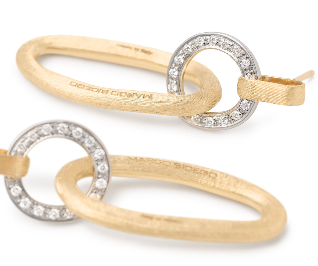 18K Yellow Gold Flat Link Drop Earrings With Diamonds