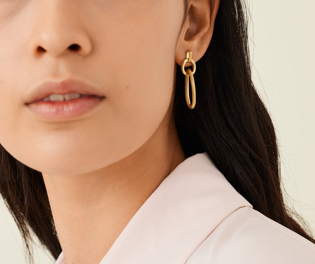 18K Yellow Gold Polished & Engraved Link Drop Earrings