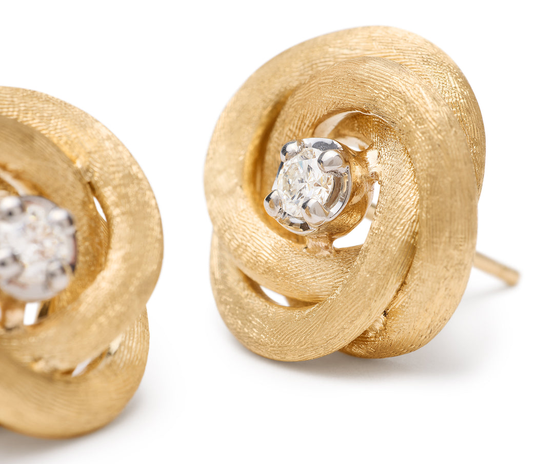 18K Yellow Gold Floral Studs With Diamonds