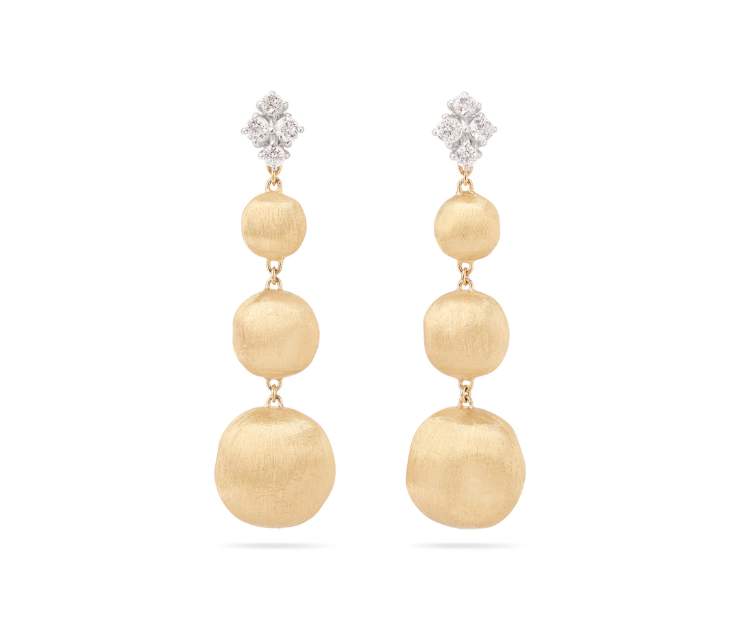 18K Yellow Gold Graduated Drop Earrings With Diamonds