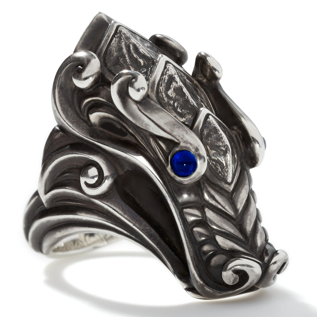 John Hardy Legends Naga Reticulated Silver Ring with Blue Sapphire Eyes, Size 10